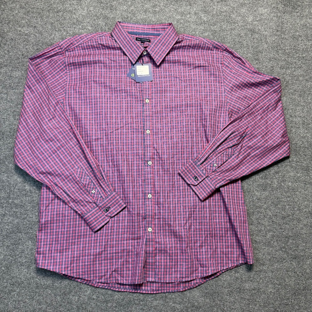Jack Maverick Shirt Mens 3XL Raspberry Navy Blue Plaid Button Up Long Sleeve NWT